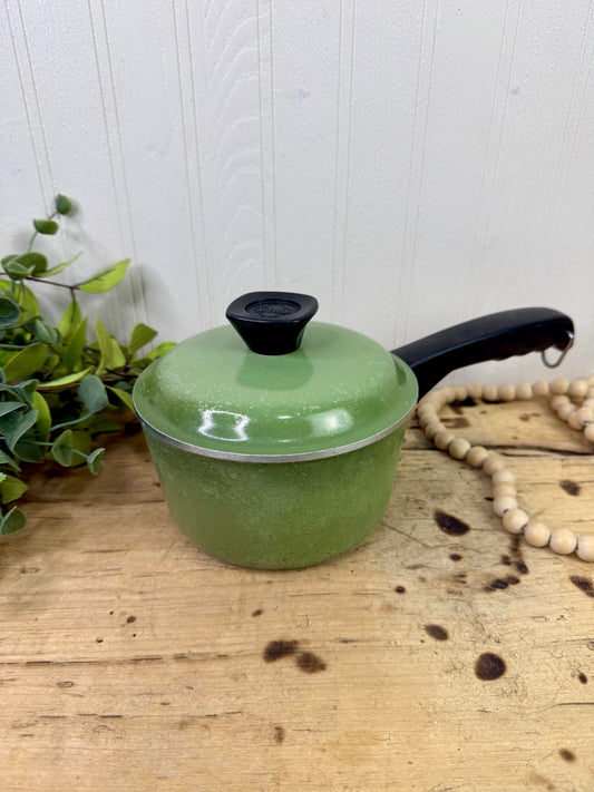 Vintage Mid-Century Club Aluminum Avocado Green Saucepan