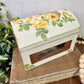 Upcycled Beige Rustic Trinket Box with Yellow Roses