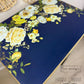 Hand Painted Blue Side Table with Yellow Florals- Shipping Included