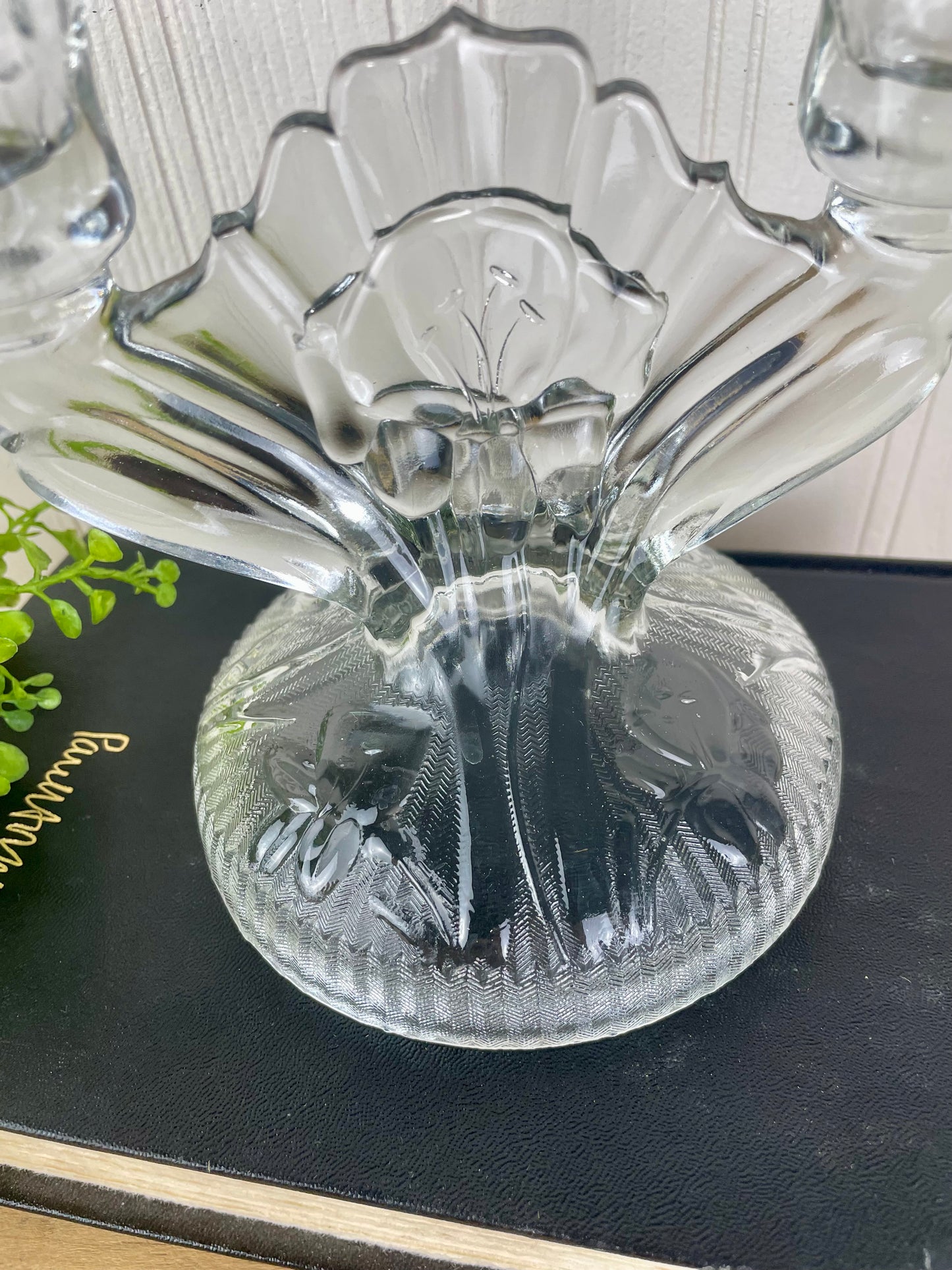 Vintage Jeanette Glass Co. Iris & Herringbone Double Candle Holder