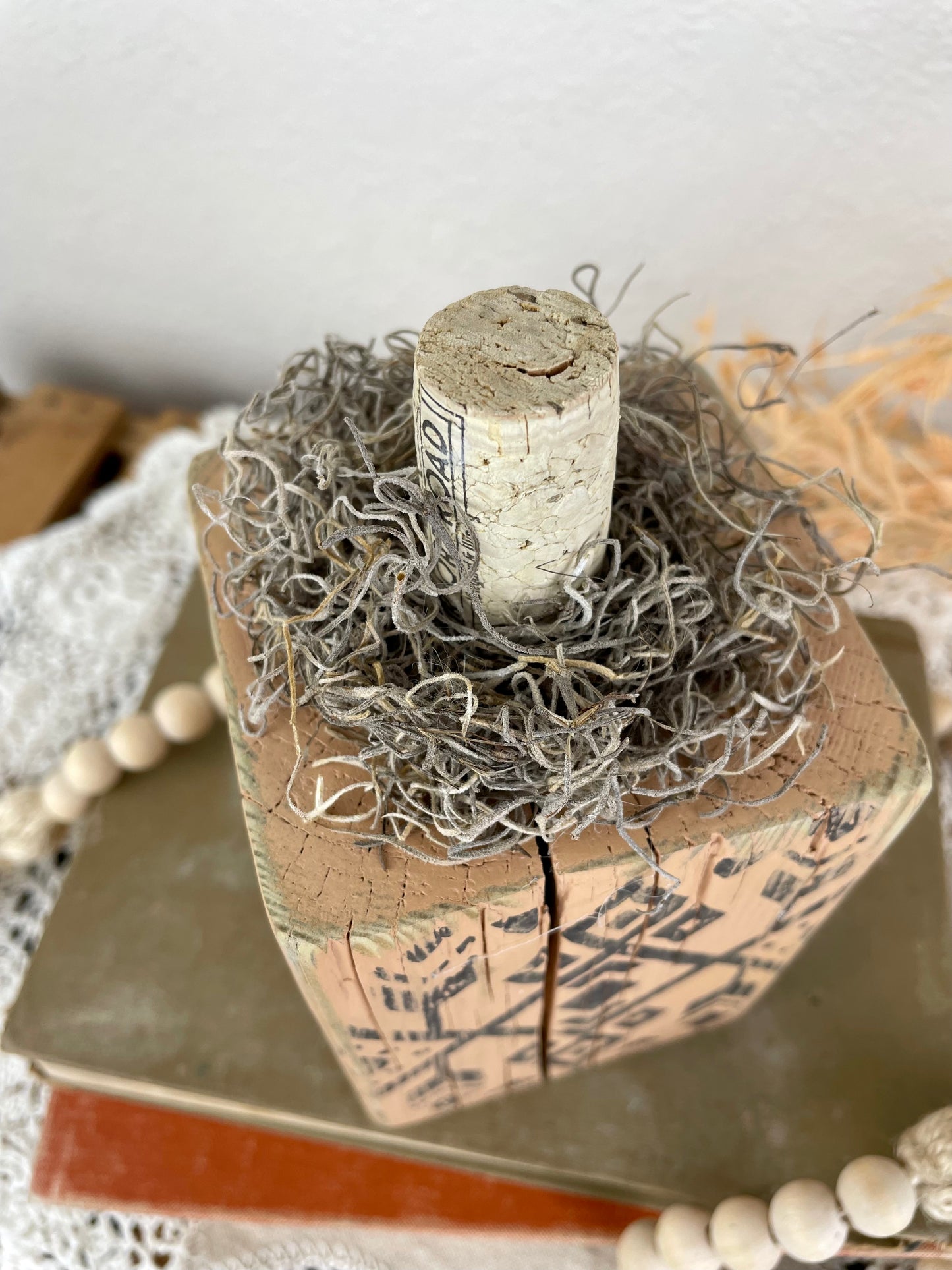 Handmade Reclaimed Wood Light Orange Block Pumpkin with Stamped Tribal Details