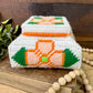Vintage Plastic Canvas Storage Box with Orange Flowers