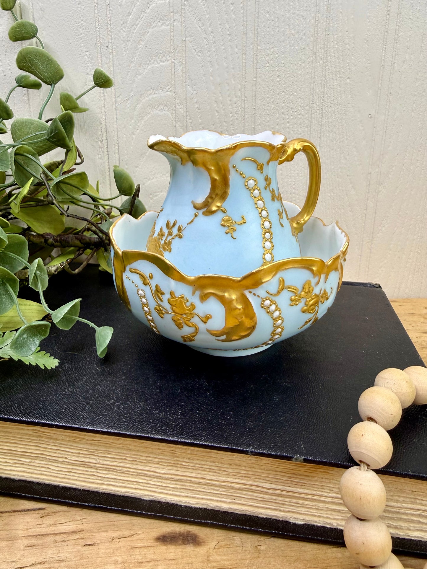 Antique Haviland & Co. French Limoges Porcelain Mini Pitcher & Basin Set