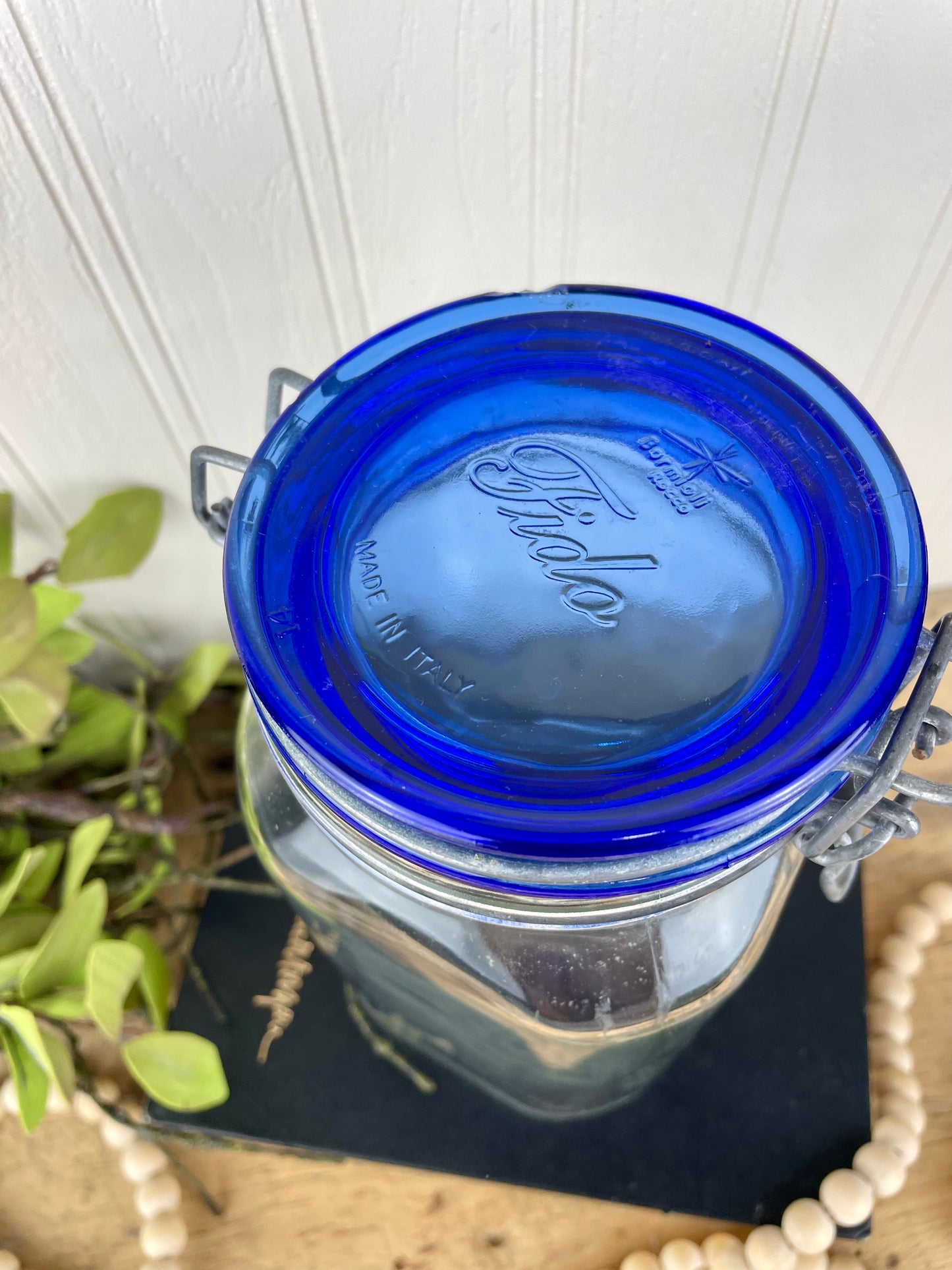 Italian Cobalt Blue Glass Jar with Clasp