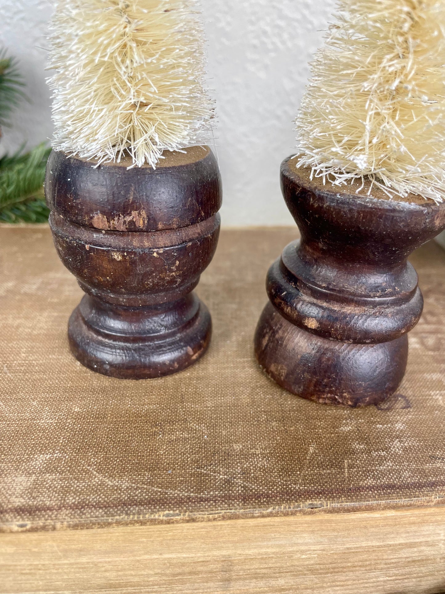 White Bottle Brush Tree Set with Wood Spindle Bases