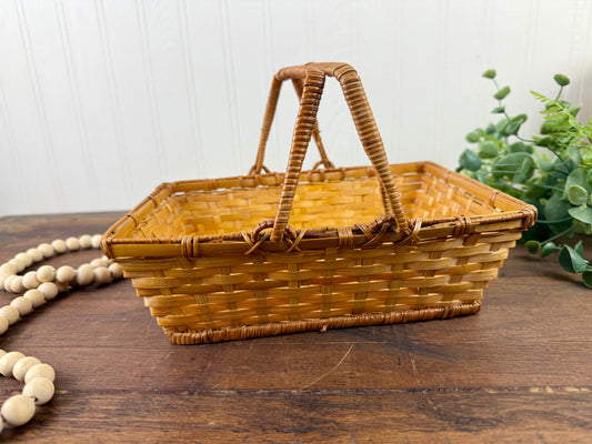 Vintage Rectangular Basket with Movable Handles
