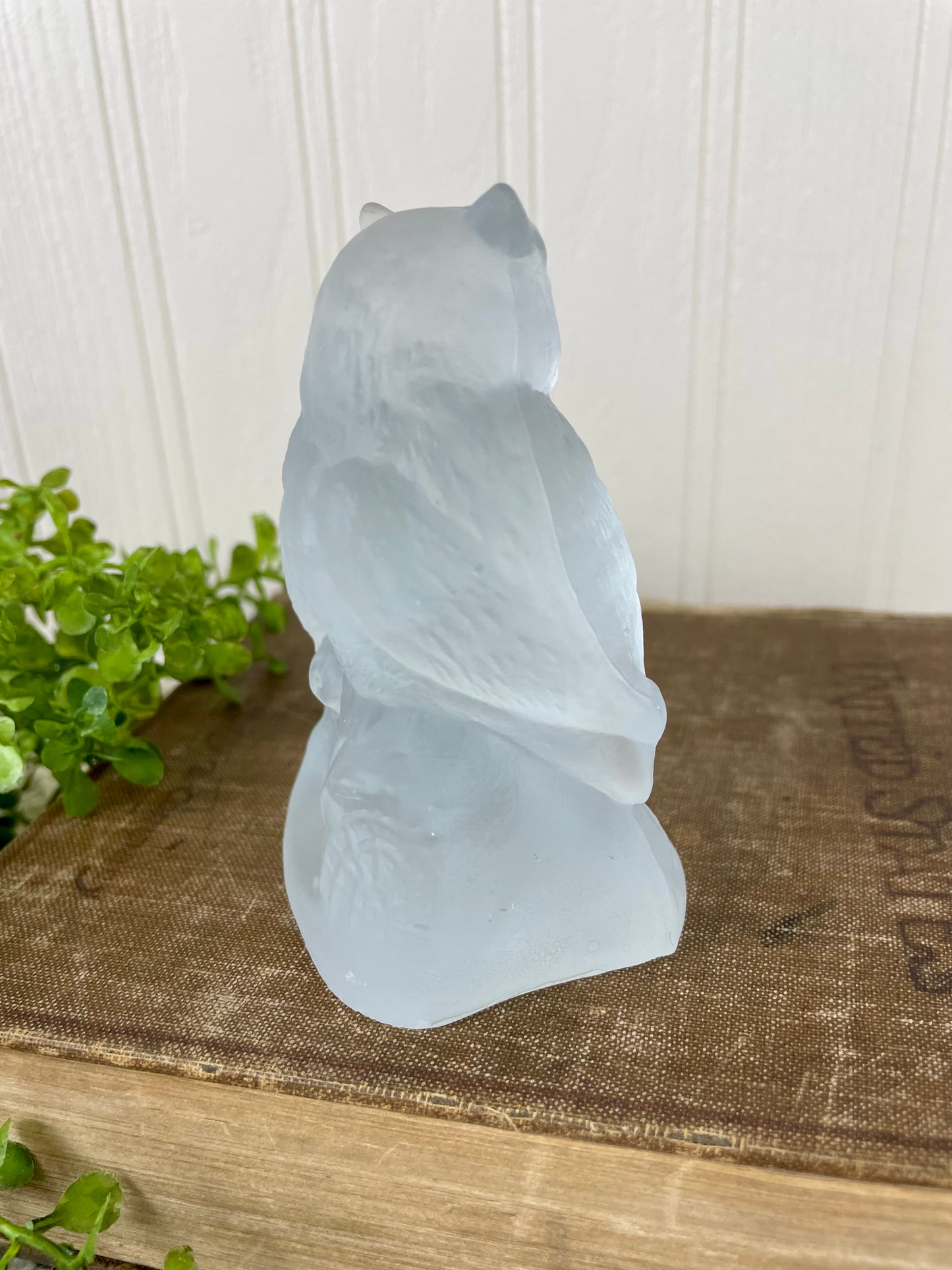 Vintage German Frosted Glass Owl Figurine