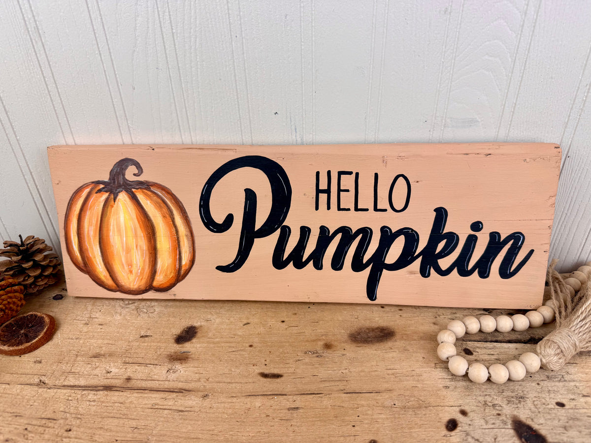 Handmade “Hello Pumpkin” Reclaimed Wood Sign