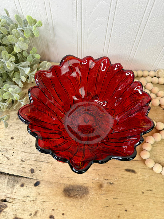 Vintage Indiana Glass Sunflower Pattern Red Bowl