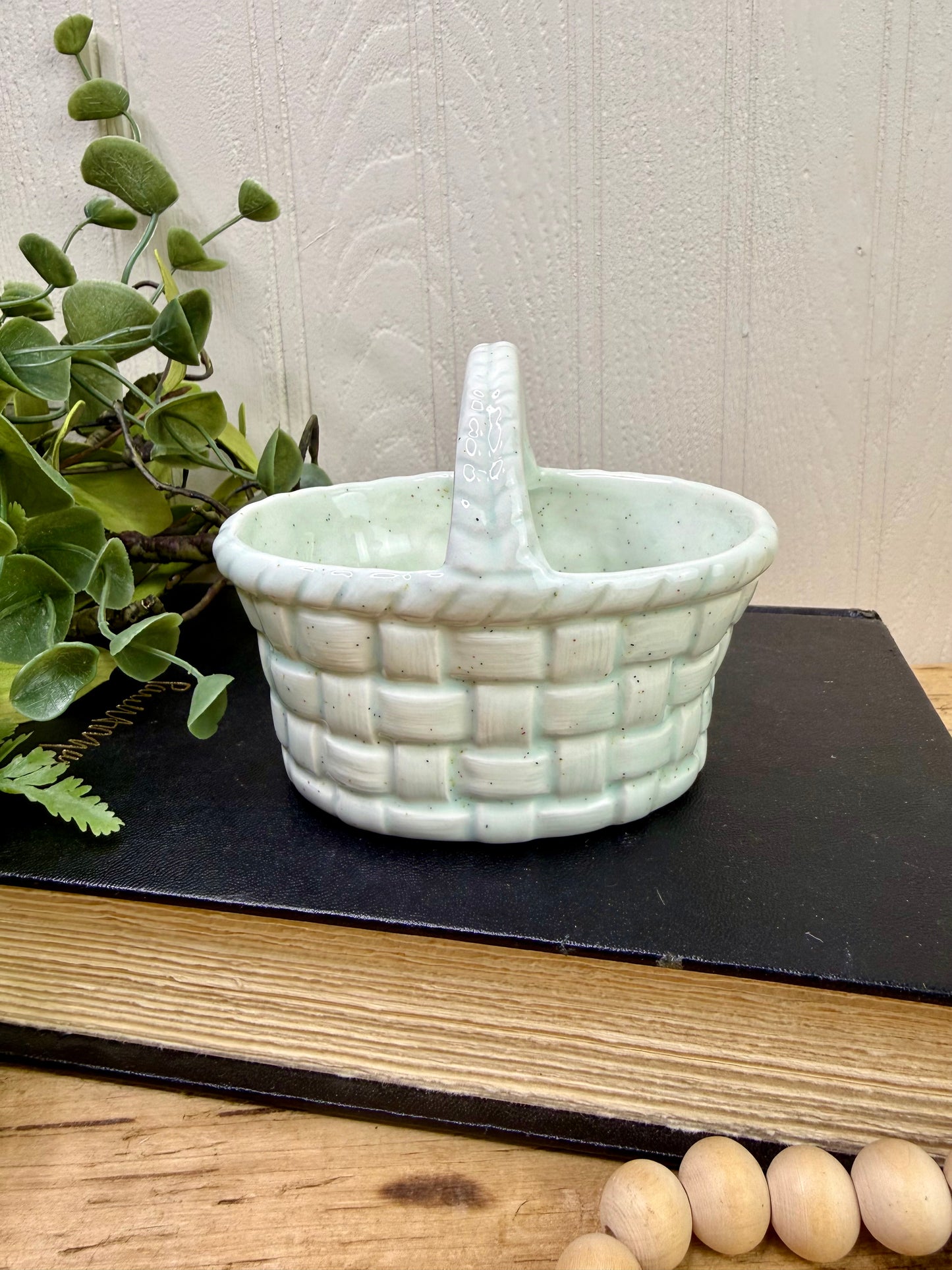 Vintage Handmade Ceramic Basket Figurine