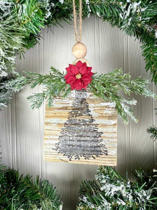 Handmade Wood Block Ornament- Stamped Christmas Tree