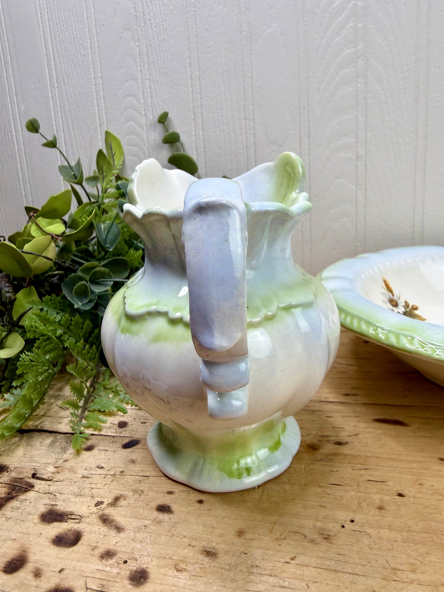 Vintage Handmade Ceramic Small Pitcher & Bowl Set