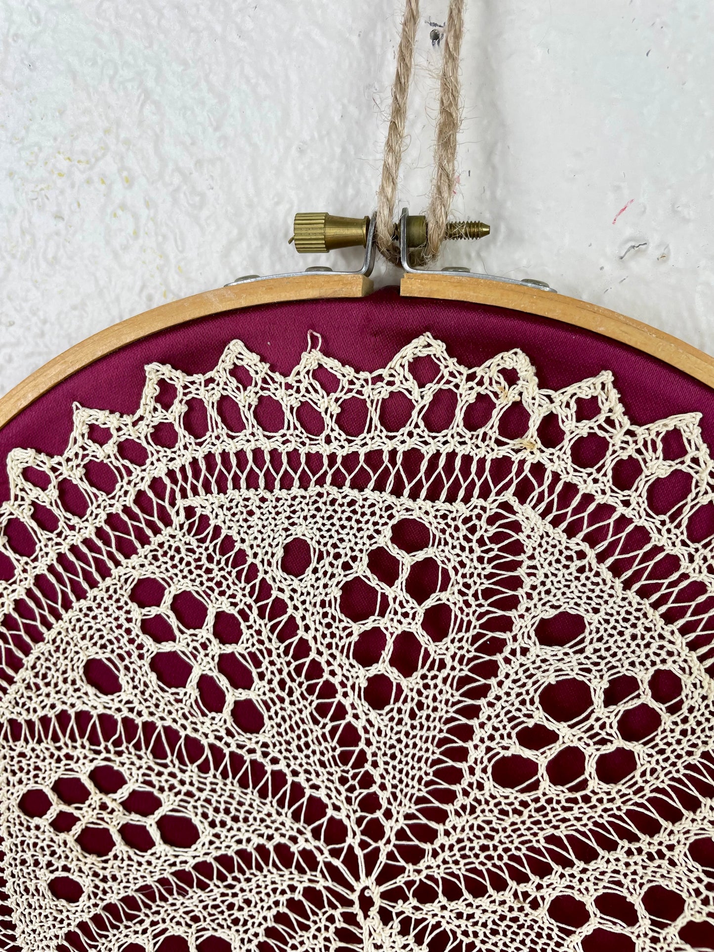 Vintage Handmade Hanging Doily in Embroidery Hoop