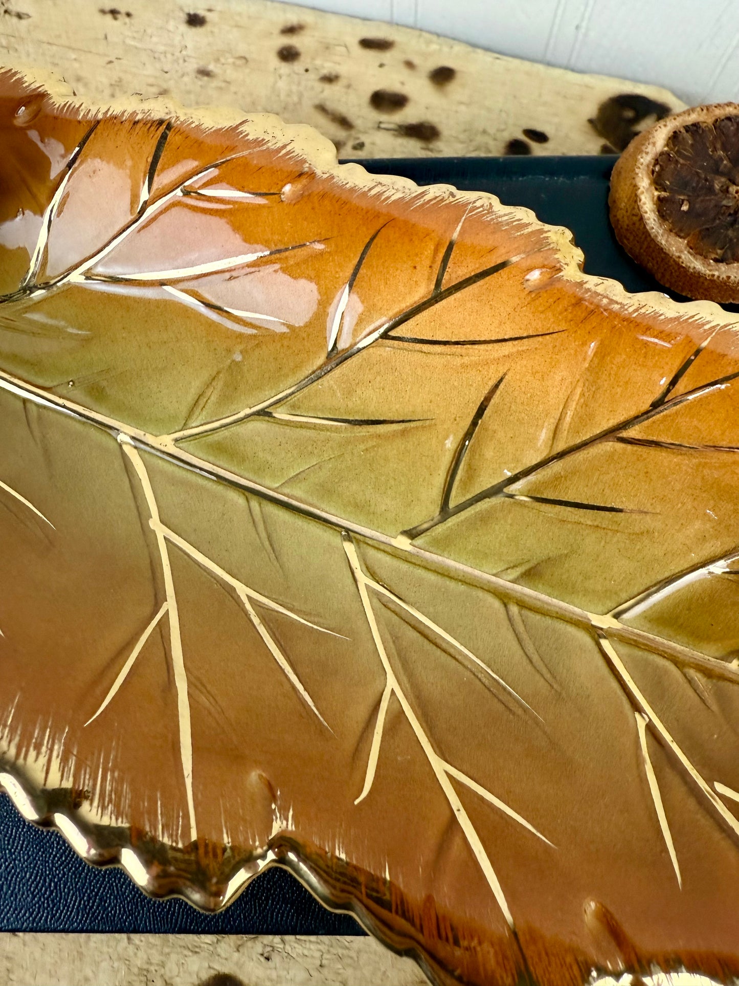 Vintage Enesco Ceramic Oak Leaf Nut Dish