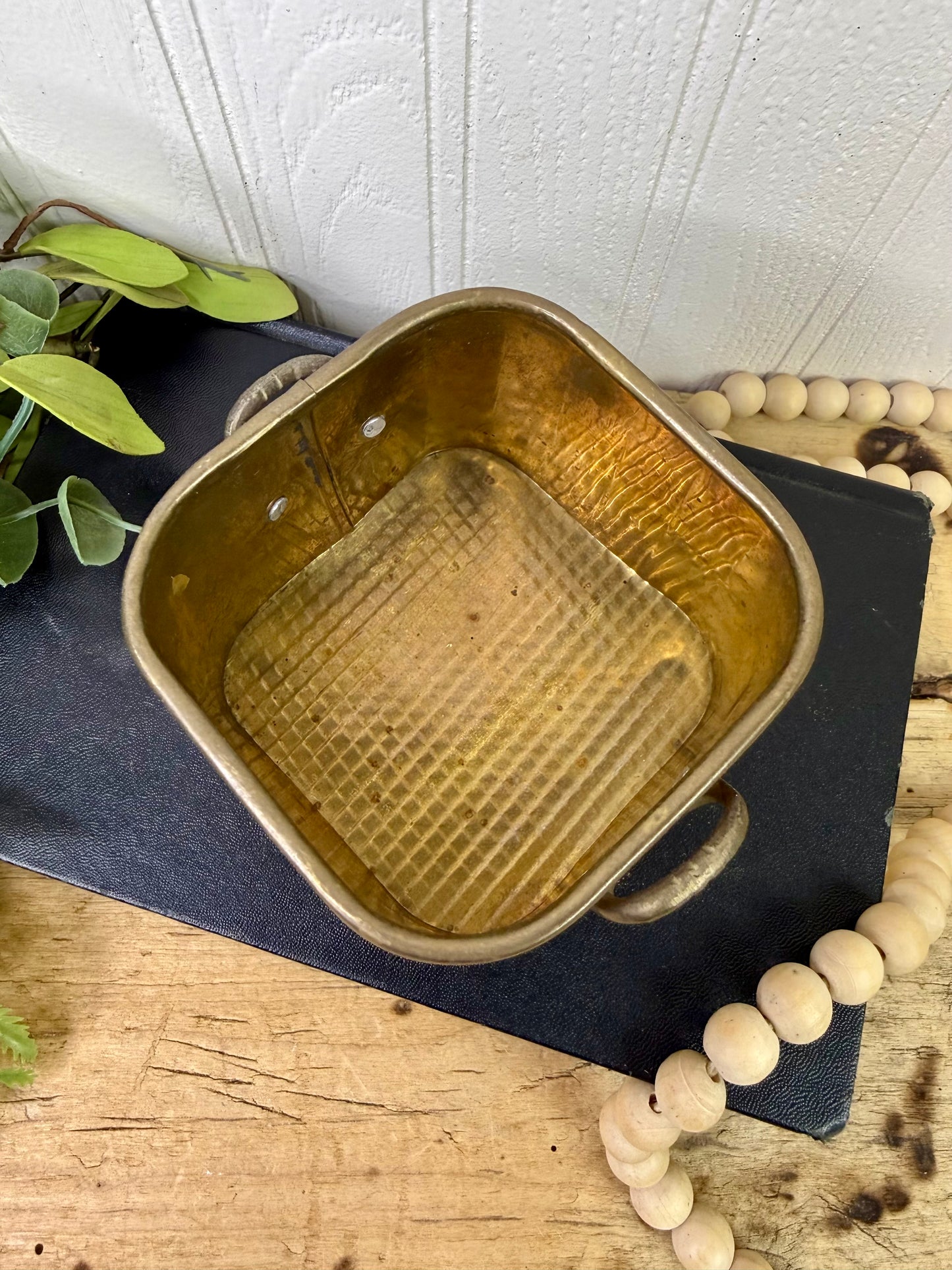 Vintage Brass Square Container with Handles