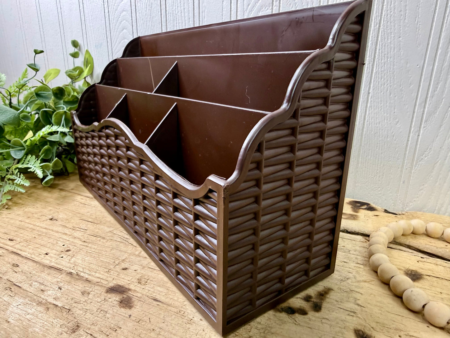Vintage 1970’s Action Industries Faux Wicker Letter Organizer