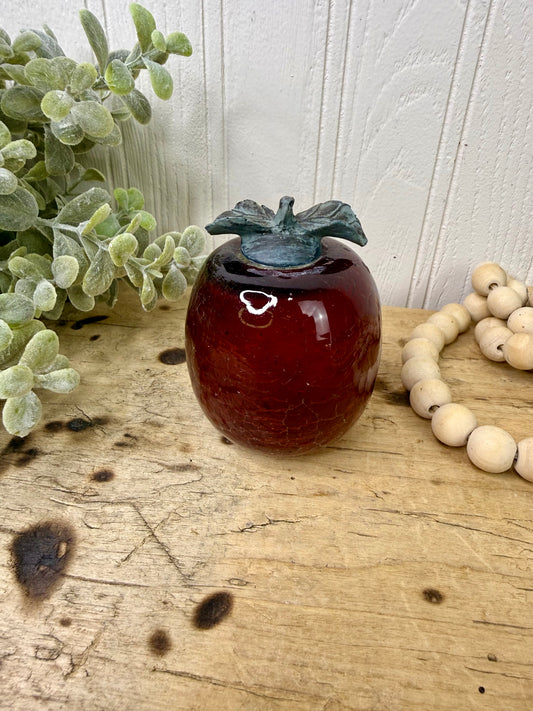 Vintage Crackle Art Glass Red Apple Figurine