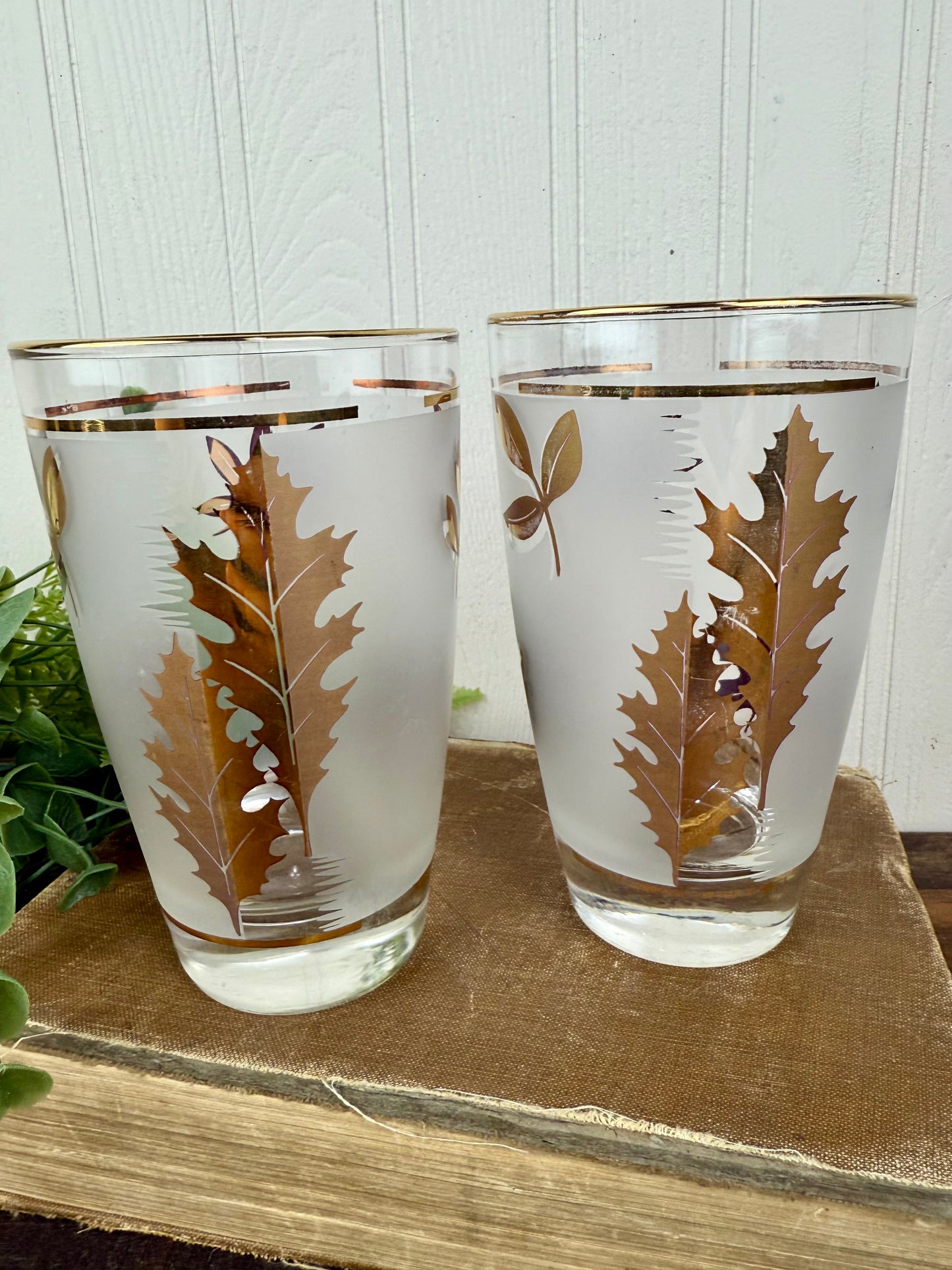 Vintage Libbey "Golden Foliage" Frosted Glasses