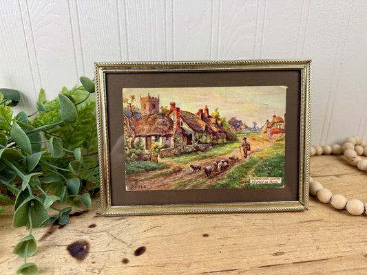 Vintage Early 1900’s English Country Postcard in Brass Frame