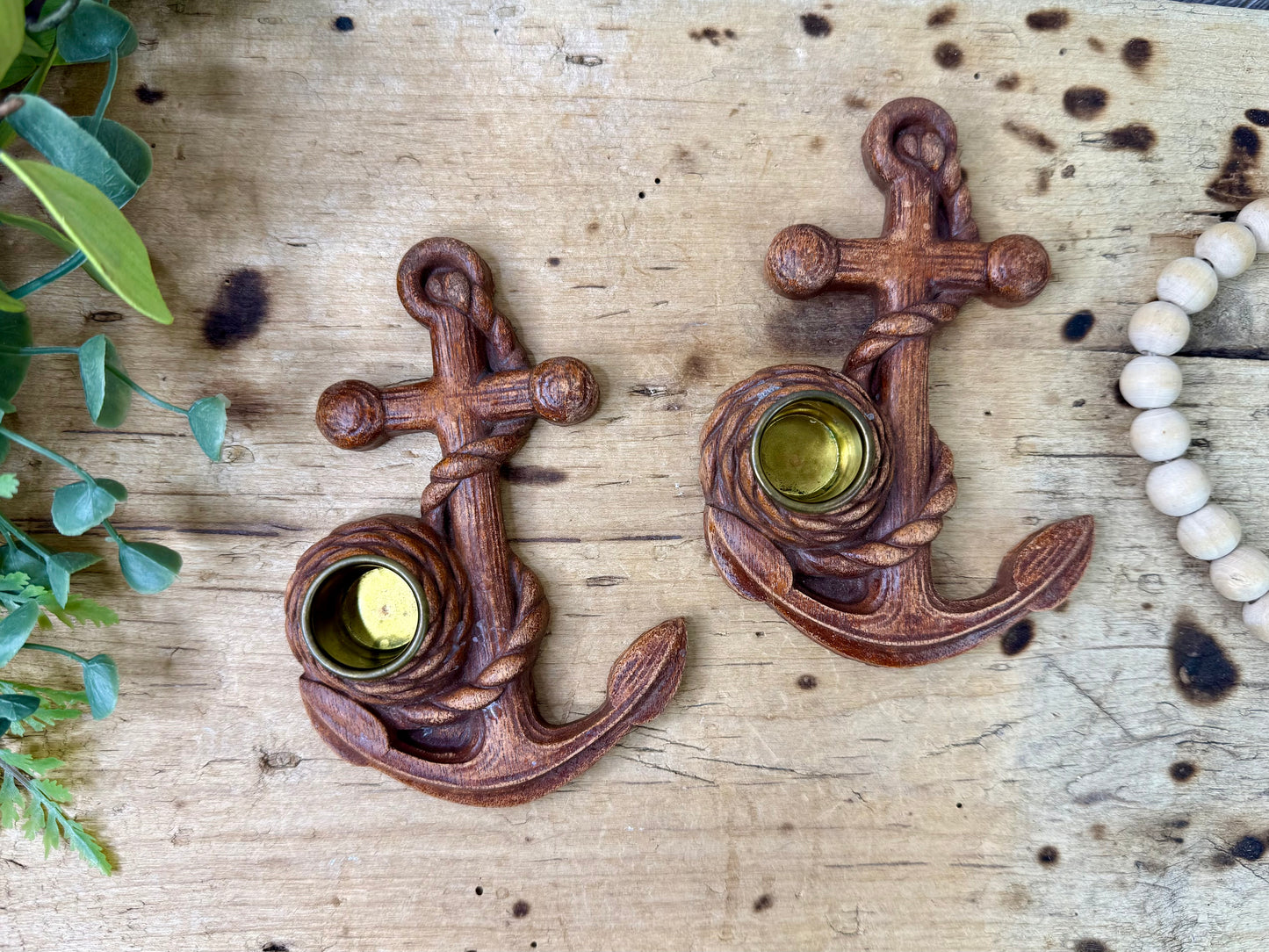 Vintage Syroco Wood Anchor Candle Holders