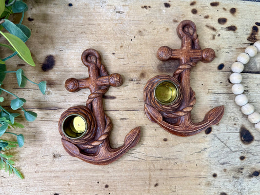Vintage Syroco Wood Anchor Candle Holders