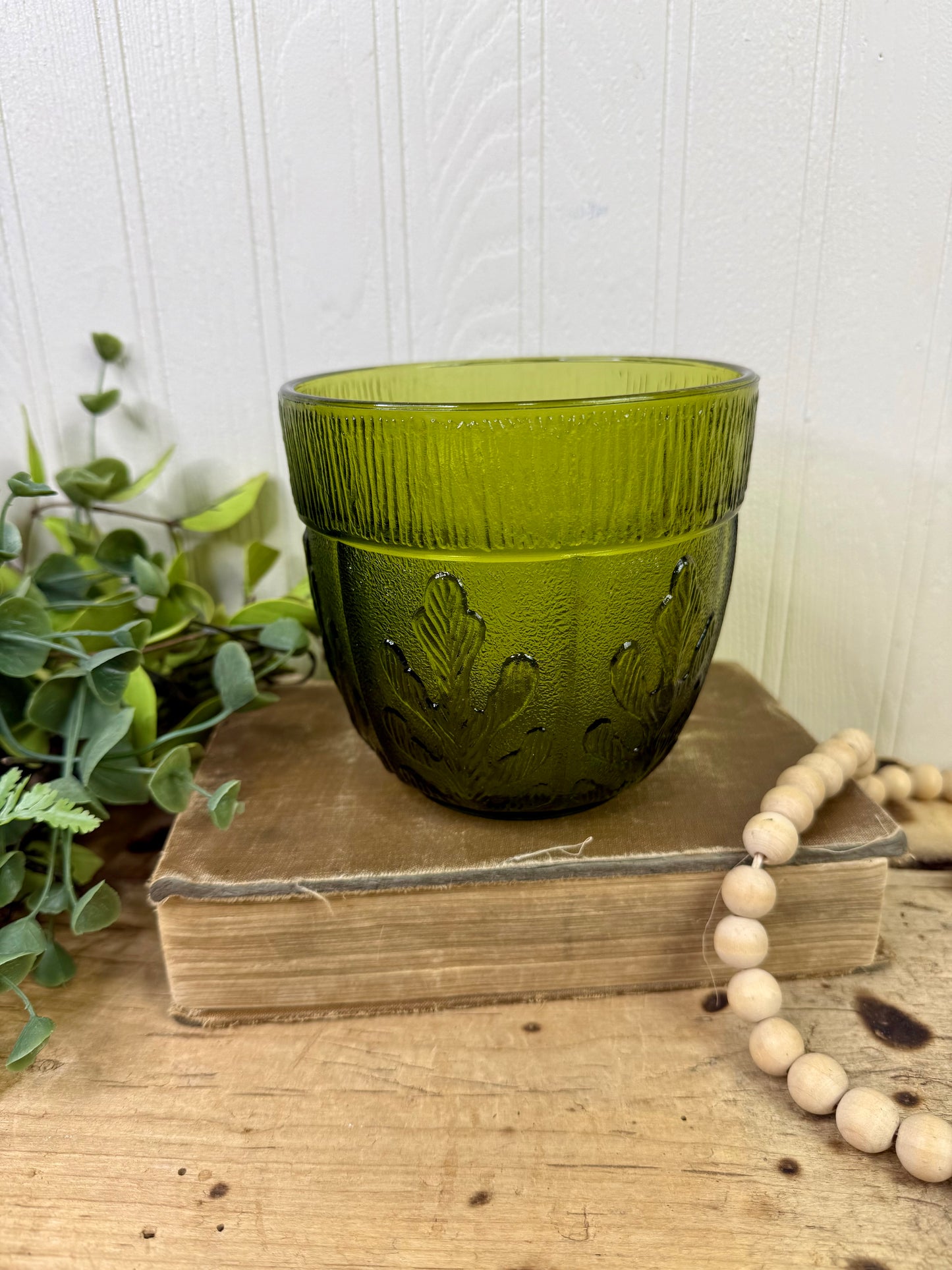Vintage FTD Mid-Century Green Glass Planter