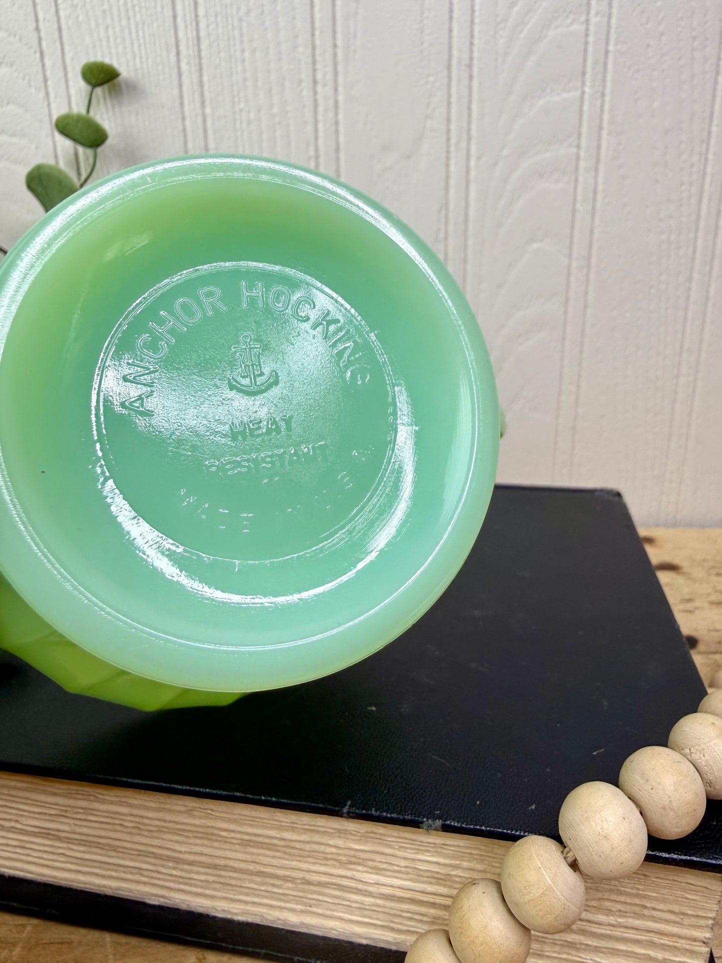Vintage Anchor Hocking Jadeite Shell Swirl Sugar Bowl