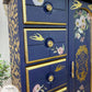 Upcycled Navy & Gold Jewelry Box with Pink Florals