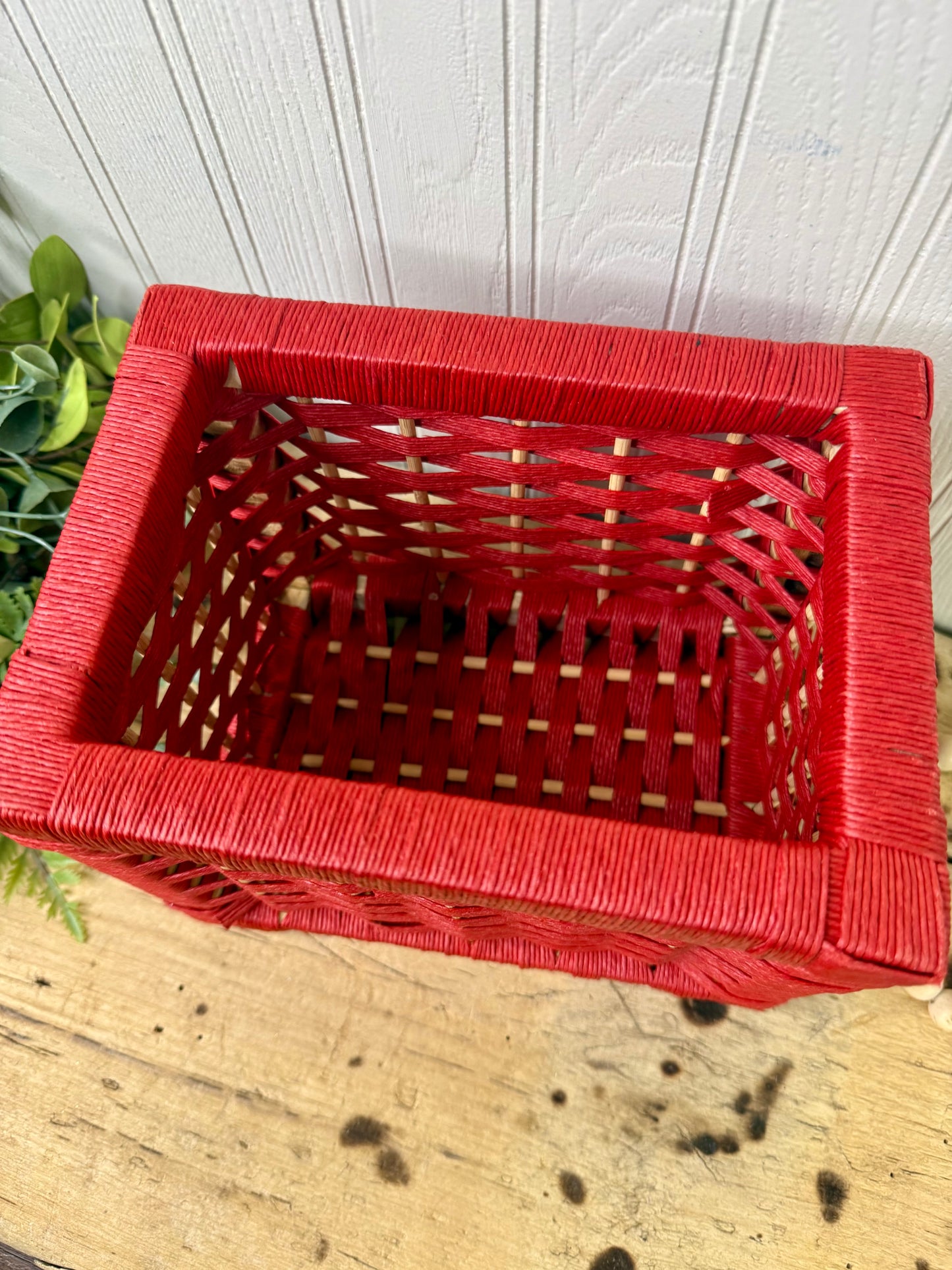 Vintage Rectangular Red Storage Basket
