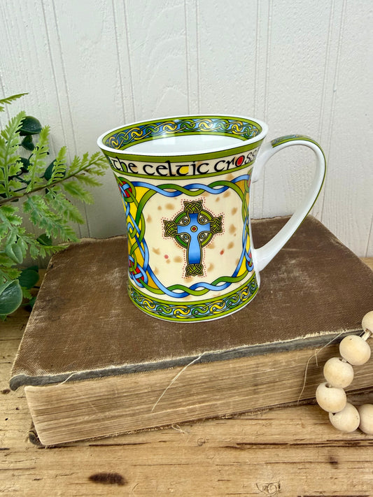 Celtic Cross Irish Weave Bone China Mug