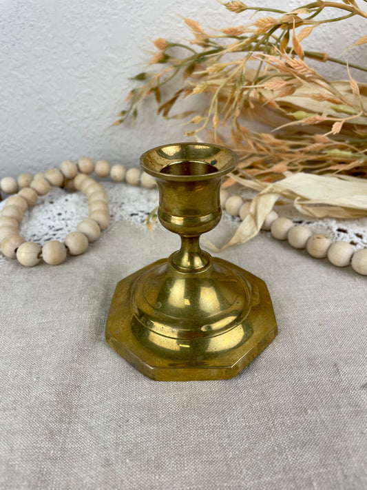 Vintage Octagon Small Brass Candlestick