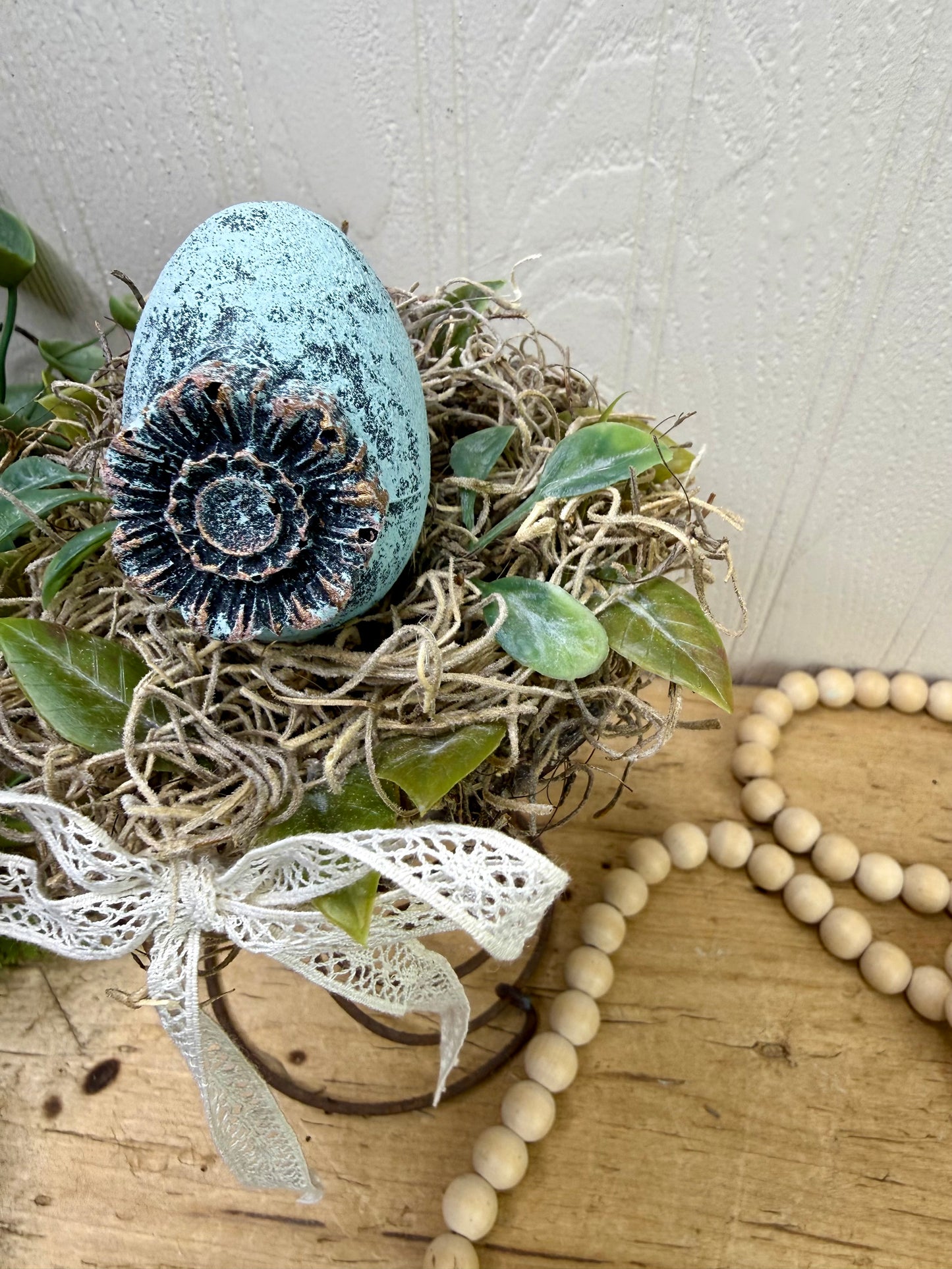 Handmade Rustic Bed Spring Nest with Light Blue Egg