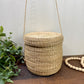 Vintage Hand Woven Hanging Basket with Lid