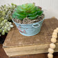 Upcycled Mini Washtub Faux Succulent Plant- Blue