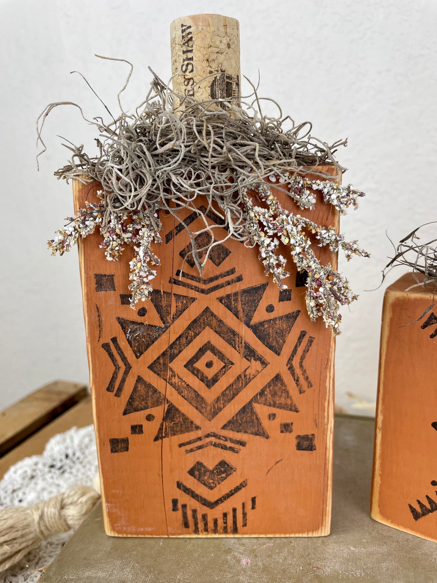 Handmade Reclaimed Wood Small Tribal Print Pumpkin Set