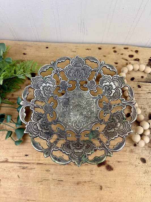 Vintage Filigree Style Footed Silver-plated Bowl
