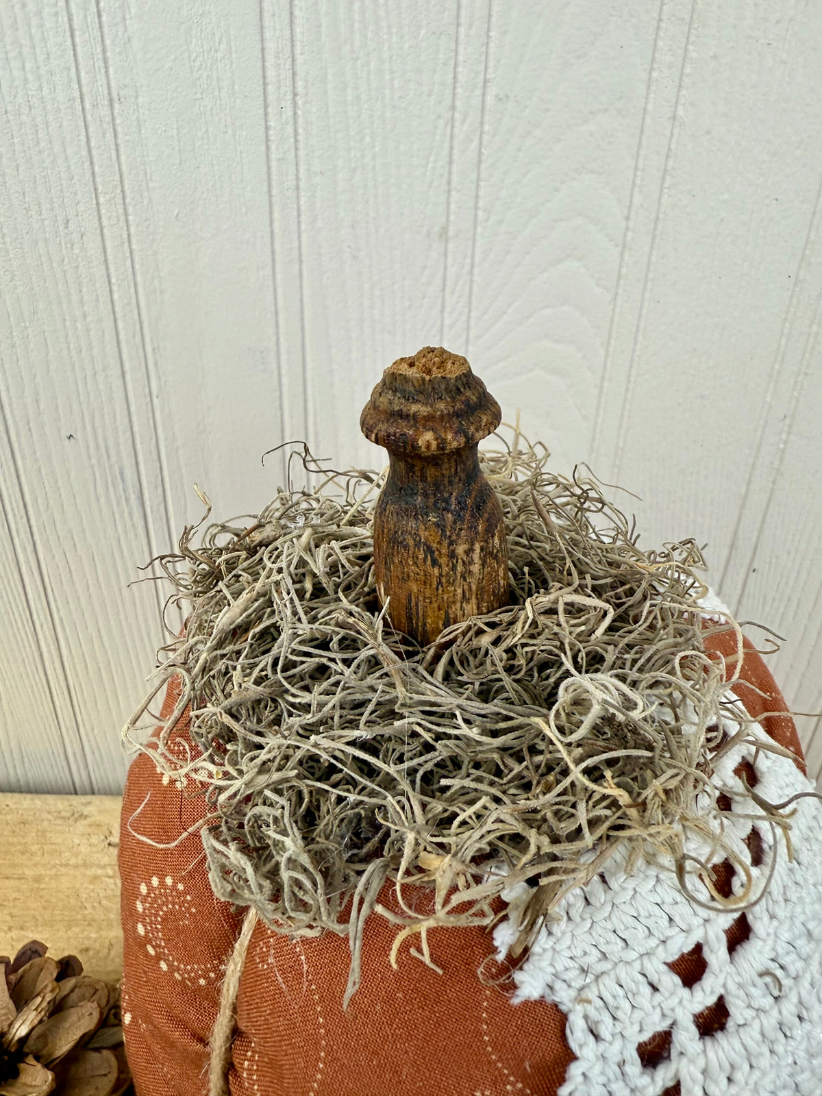 Handmade Plush Pumpkin with Doily Leaves #2