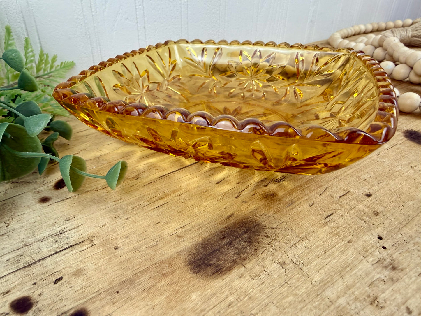 Vintage Hazel-Atlas Glass Starburst Patterned Amber Candy Dish