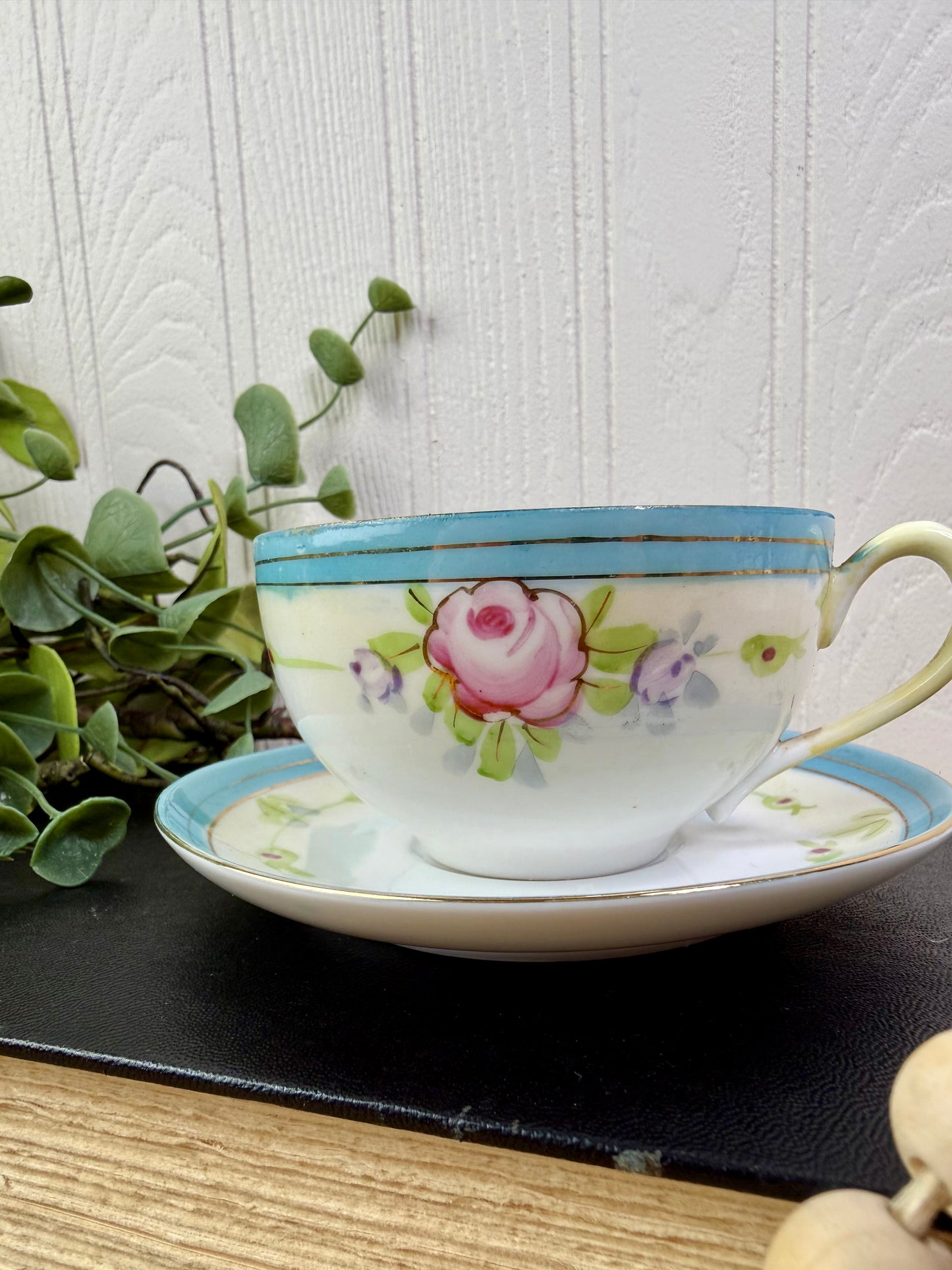 Vintage Nippon Teacup & Saucer Set with Hand Painted Roses