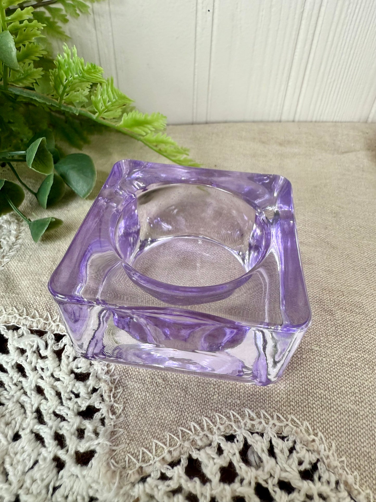 Vintage Purple Glass Square Candle Votive