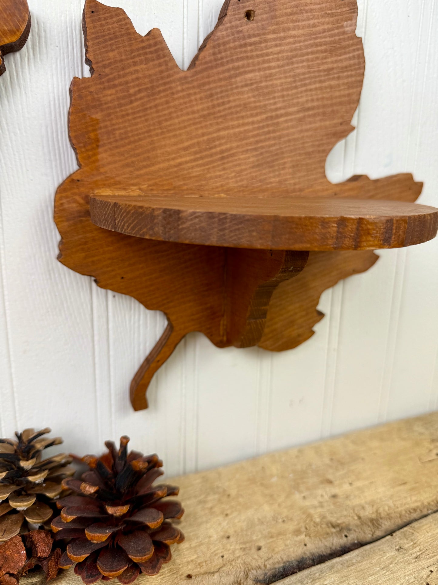 Vintage Handmade Wooden Maple Leaf Shelf Set