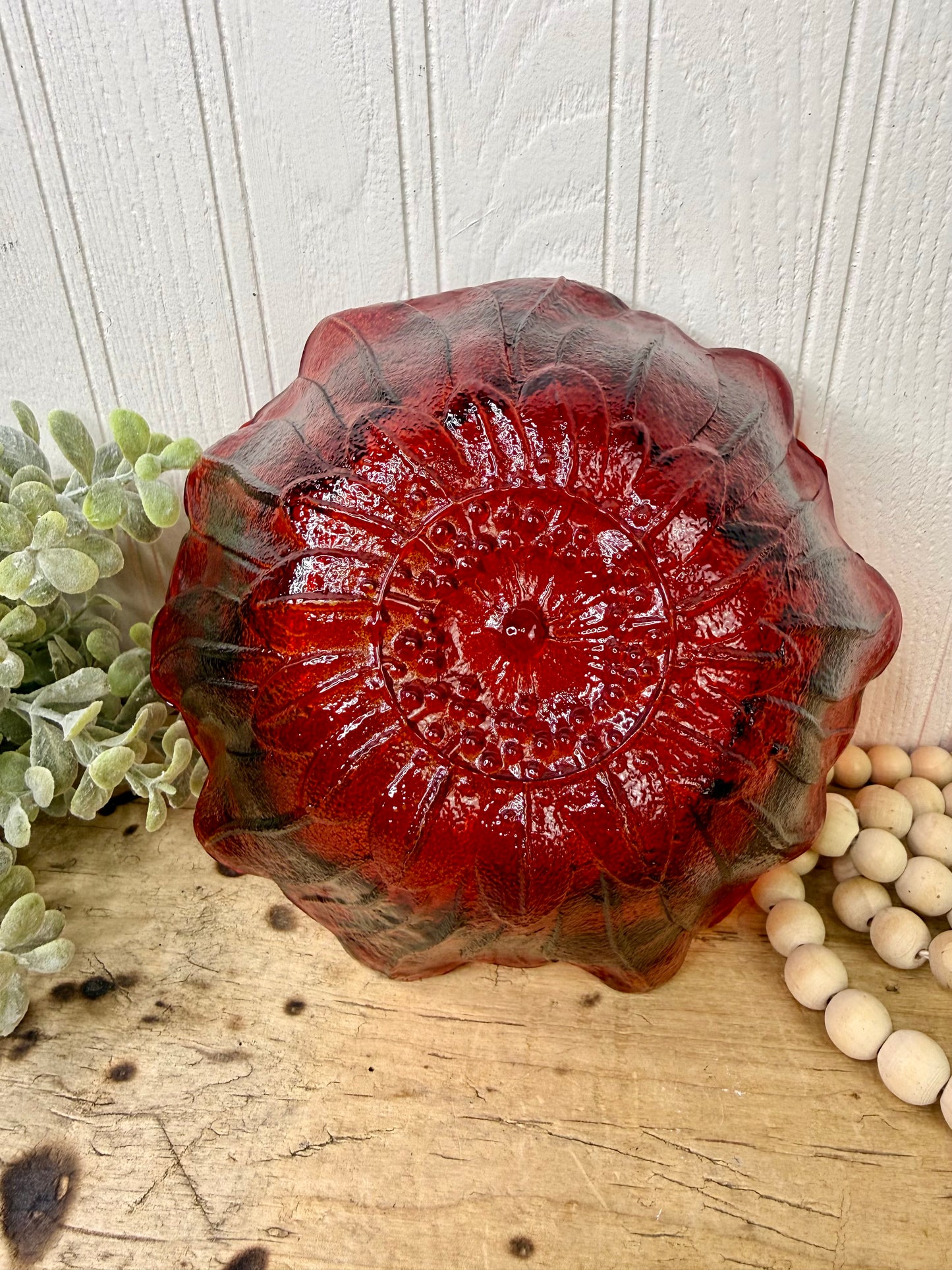 Vintage Indiana Glass Sunflower Pattern Red Bowl