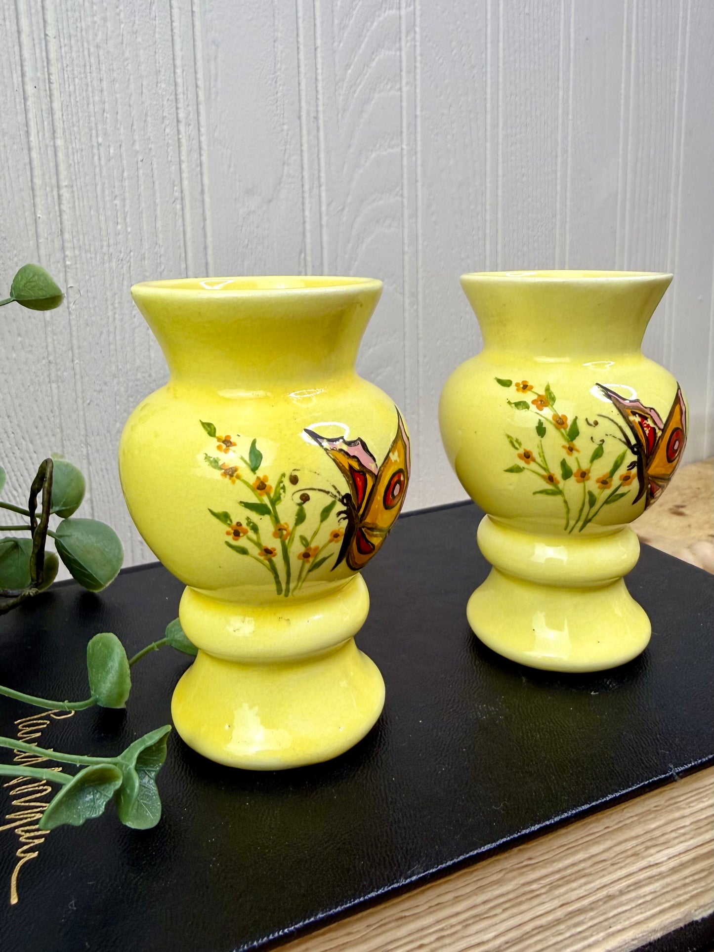 Vintage Ceramic Mini Vase Set with Hand Painted Butterflies