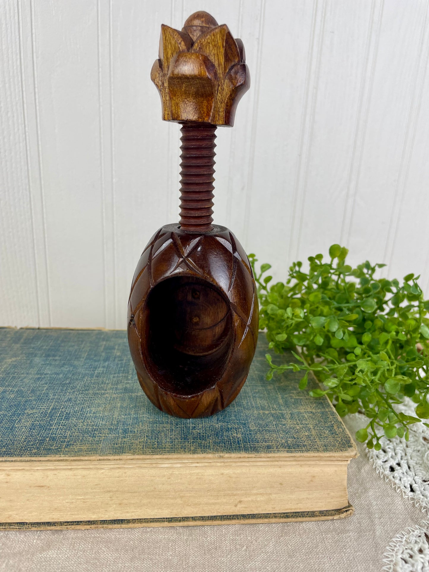 Vintage Carved Wood Pineapple Nutcracker