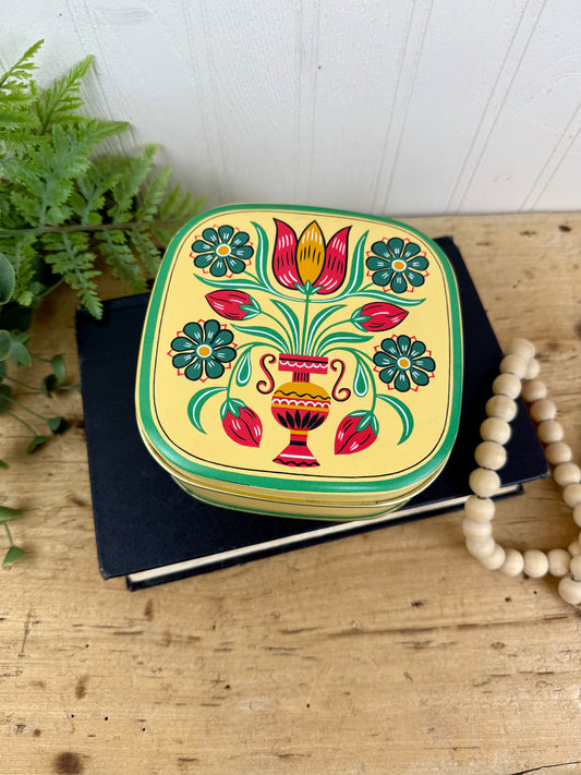 Vintage Folk Art Cookie Tin