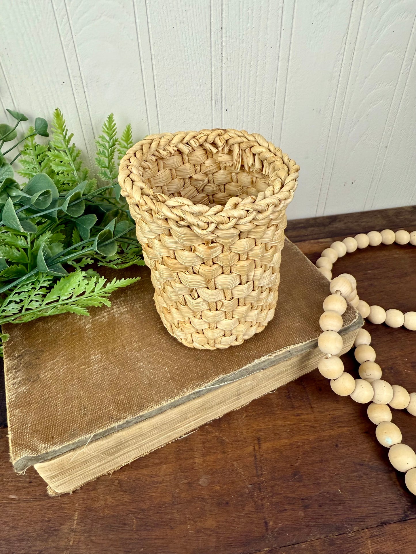 Vintage Chunky Wicker Pencil Holder