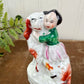 Rare Antique Staffordshire Victorian Spaniel & Child Figurine