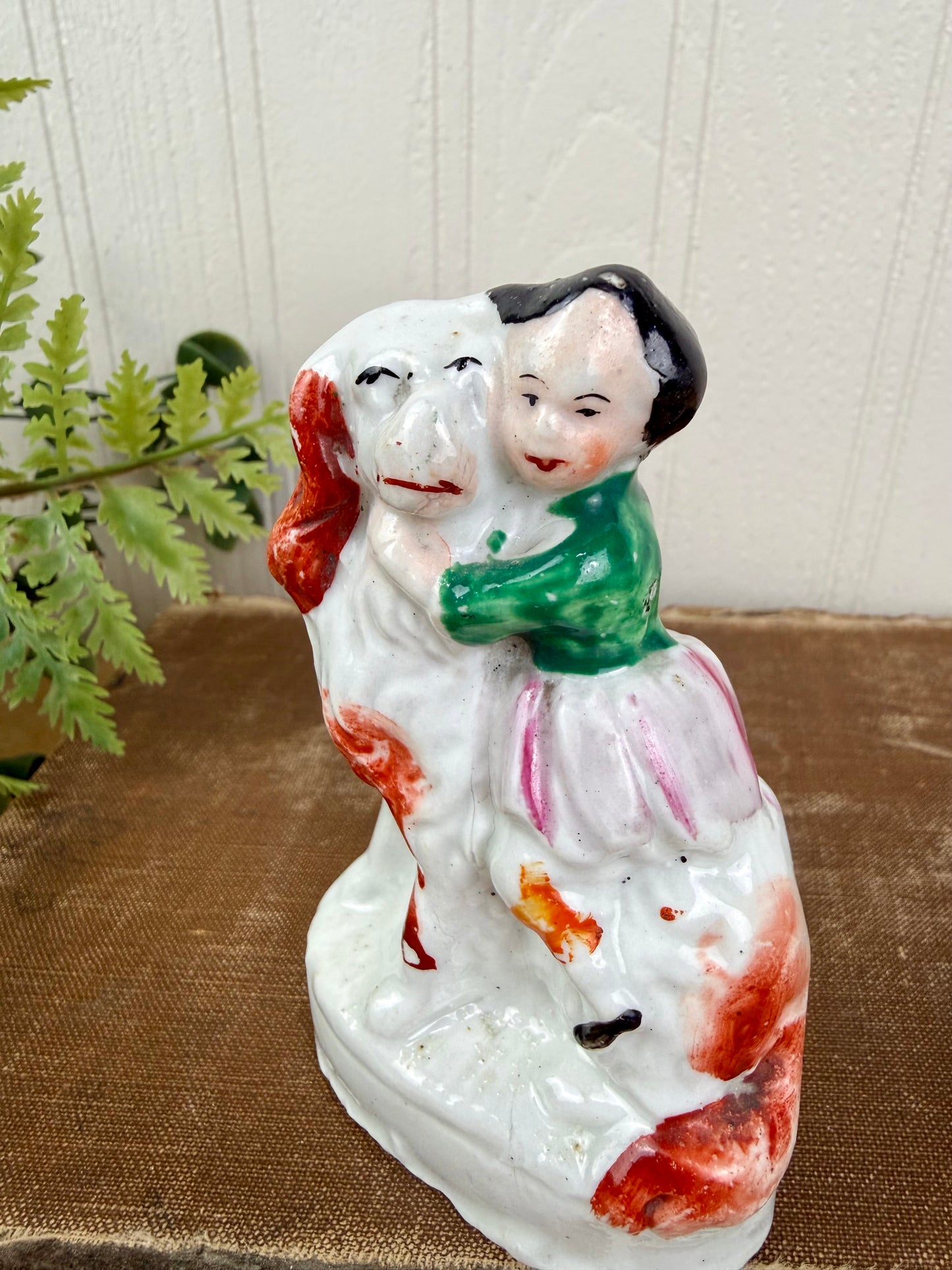 Rare Antique Staffordshire Victorian Spaniel & Child Figurine