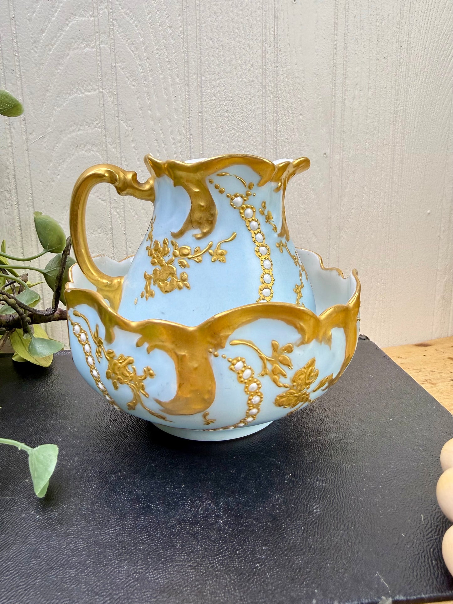 Antique Haviland & Co. French Limoges Porcelain Mini Pitcher & Basin Set