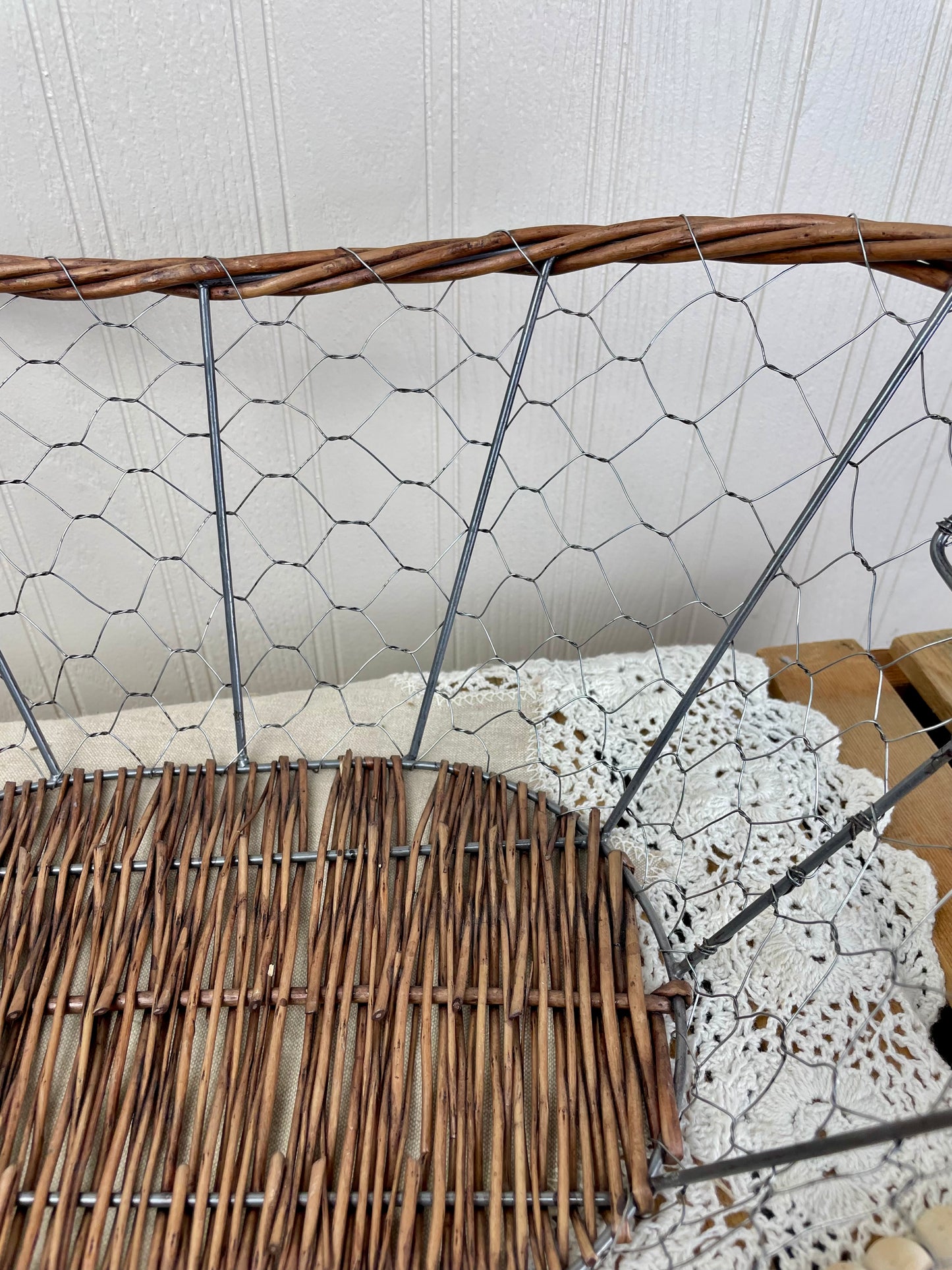 Vintage Chicken Wire & Wicker Storage Basket